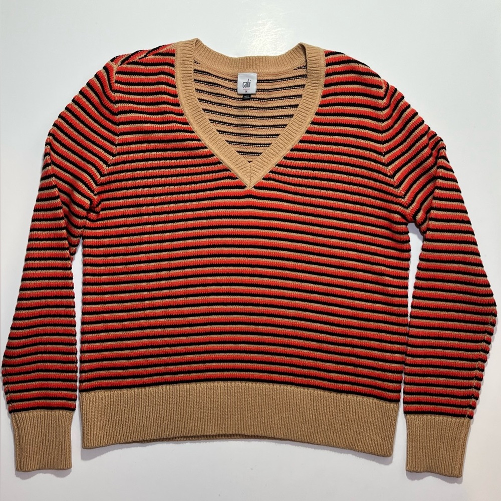 Cabi Jazz Striped V Neck Pullover Sweater, Style 4784, Medium